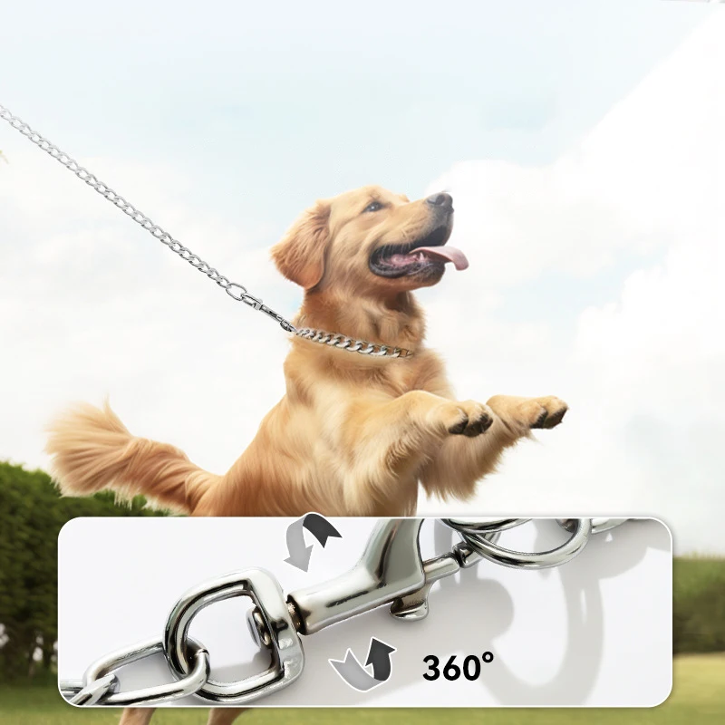 Anti-bite iron chain bar 120CM metal dog chain Dog Chain Leash Metal Training Pet Leash with Soft Handle for Medium Large Dogs 4