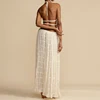 Women Boho Sexy Backless Matching Suit 2 Piece Beach Holiday Outfits Vintage Ruched Halter Cami Tops + Maxi Long Skirt Party 4