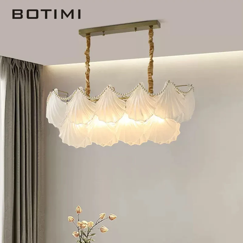 

BOTIMI Luxury Pendant Lights For Dining Room With Glass Lampshades Hanging Lustre Dinning Lamp Master Bedroom Romantic Luminaire