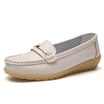 2025 New Genuine Leather Shoes Woman Slip On Women Flats Moccasins Women's Loafers Spring Autumn Mother Shoe Big Size 35-44 1