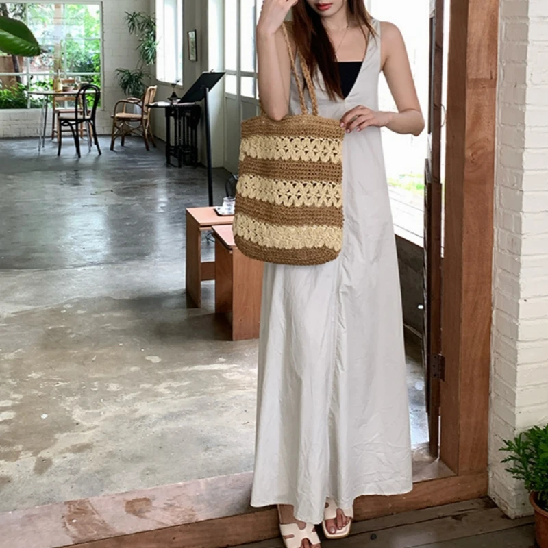 Large Capacity Summer Straw Bag Hand Woven Paper Knitted Shoulder Bag Female Seaside Beach Handbags Casual Shopping Totes Sac