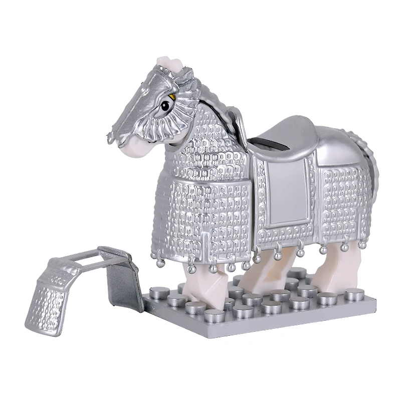 Film Medievale Middle Ages Knights Silver War Horse Pesante Cavalieri Warhorse Figure Building Blocks Mattoni Giocattoli Regalo Per Bambini