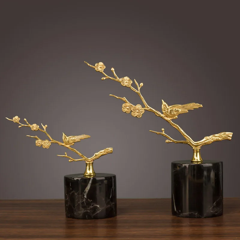 

American Copper Plum Blossom Bird Ornaments Home Livingroom Table Figurines Decoration Hotel Office Desktop Accessories Crafts