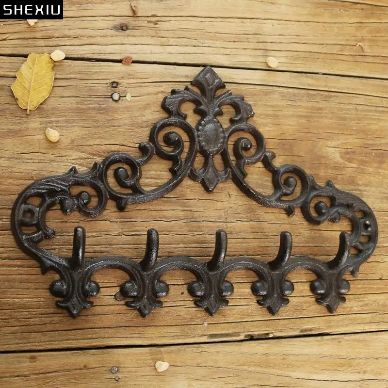 

Vintage Floral Texture Hook Hanging Shelf Wall Hanging Decorative Hook Coat Hanger Cast Iron Coat Rack Courtyard Outdoor Decor