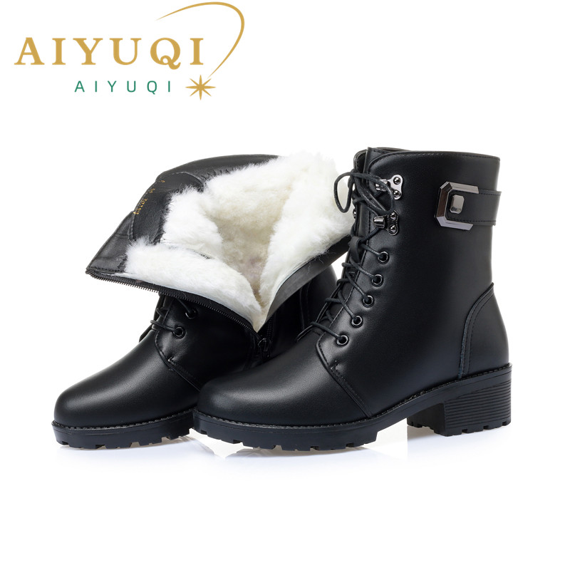 AIYUQI Boots female winter Genuine Leather New Wool Warm Non-slip Ladies Ankle Boots Plus Size 41 42 43 Snow Boots Women