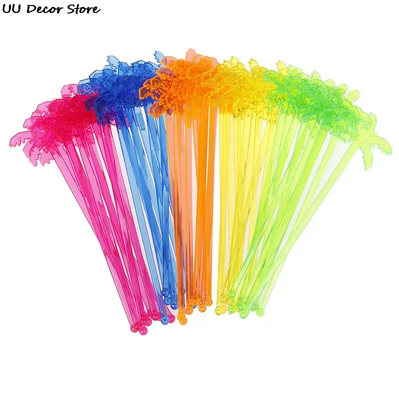 Plastic Night-club Drink/Wine Decor Coconut Tree Cocktail Swizzle Sticks Drink Stirrer Coffee Muddler Puddler 50pcs