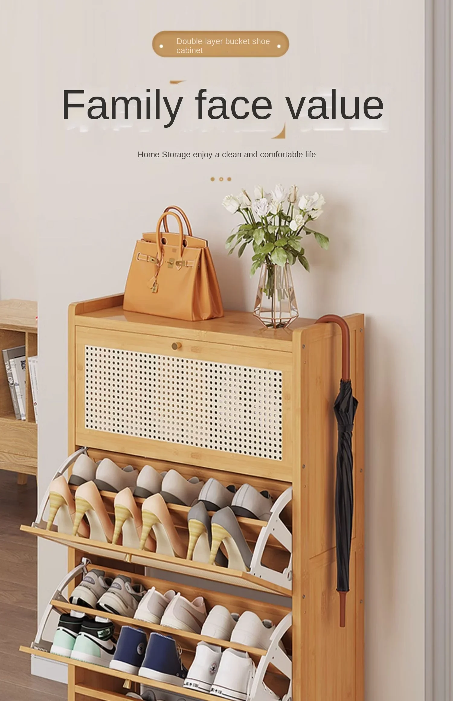 Description Picture 2 of itemModern Multilayer Shoe Cabinets Nordic Bamboo Simple Decor Shoe Rack Luxury Organizer Armarios De Dormitorio Hallway Furniture