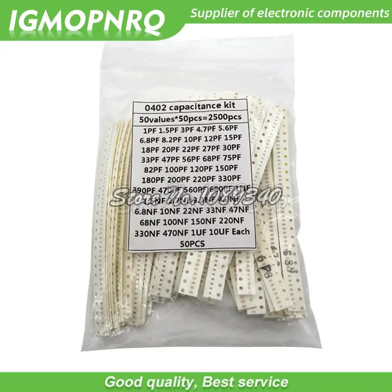 0402 SMD Ceramic Capacitor Assorted Kit 1pF~10uF 50values*50PCS=2500PCS/lot Chip Ceramic Capacitor Samples ki hjxrhgal