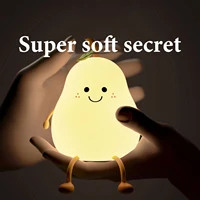 Kawai Pear Night Light With Legs Touch Sensor Portable Led Silicone Lamp Nursery Decor For Toddler Baby Christmas New Year Gift 2