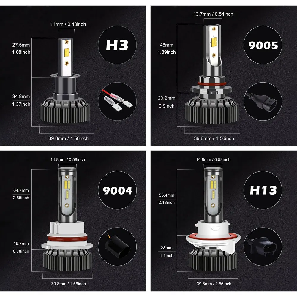 Infitary Car Headlight Bulbs H4 H7 H1 H3 H11 H13 880 9005 9006 HB4 20000LM 3 Color Change 3000K 4500K 6500K Auto Fog Lamps