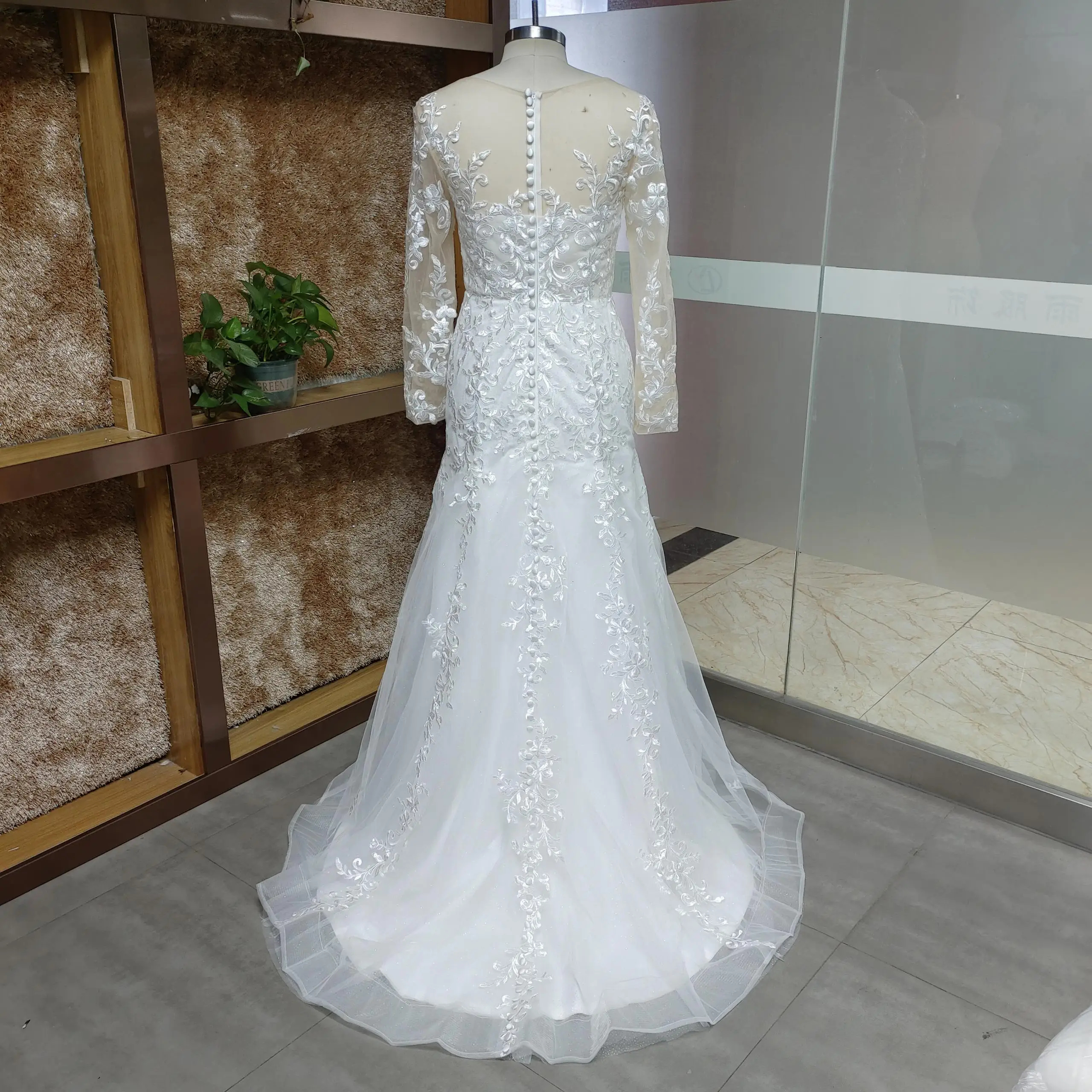 Roddrsya Spitze Meerjungfrau Brautkleider Applikationen o Hals Brautkleid Langarm Boho Brautkleid angepasst Vestidos de NoviaRODDRSYA Spitze Meerjungfrau Brautkleider Applikationen O-Ausschnitt Brautkleid Langarm Boho – Detail 7