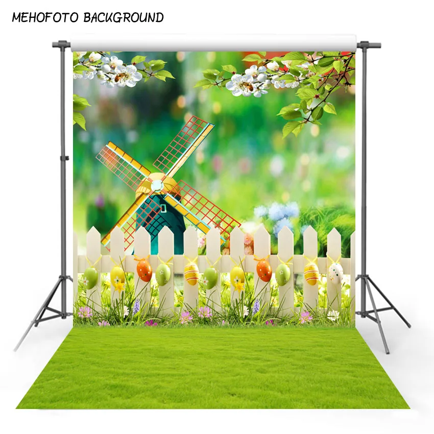 5x7ft vinyl Photography Backdrop Easter Windmill Grass Tress Flower Computer Printed Newborn Photo Studio Backgrounds Prop | Электроника