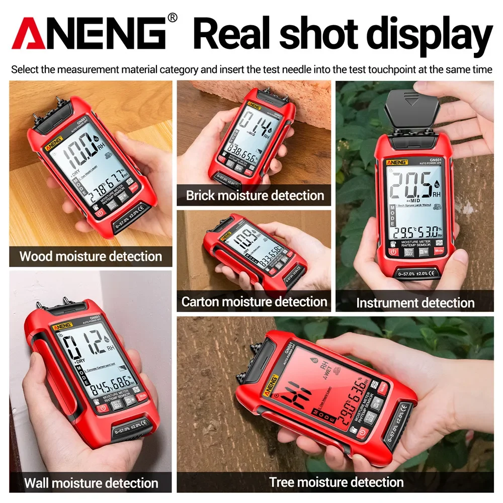 Wood Moisture Meter ANENG GN601 Multiscene Measure 0~99.9% Display