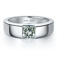 Pure 18k White Gold Ring 1CT Princess Diamond Engagement Ring For Men's Women Unisex Wedding Jewelry Promise Gift 1