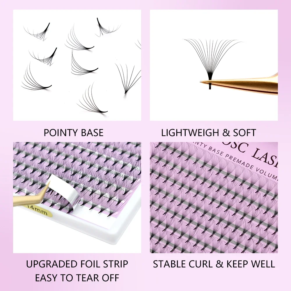 OWOSC Pointy Base Premade Volume Fans Eyelash Extension 3D/6D/8D/10D/12D/14D Individual Sharp Pointy Stem 320 fans Custom Logo 4