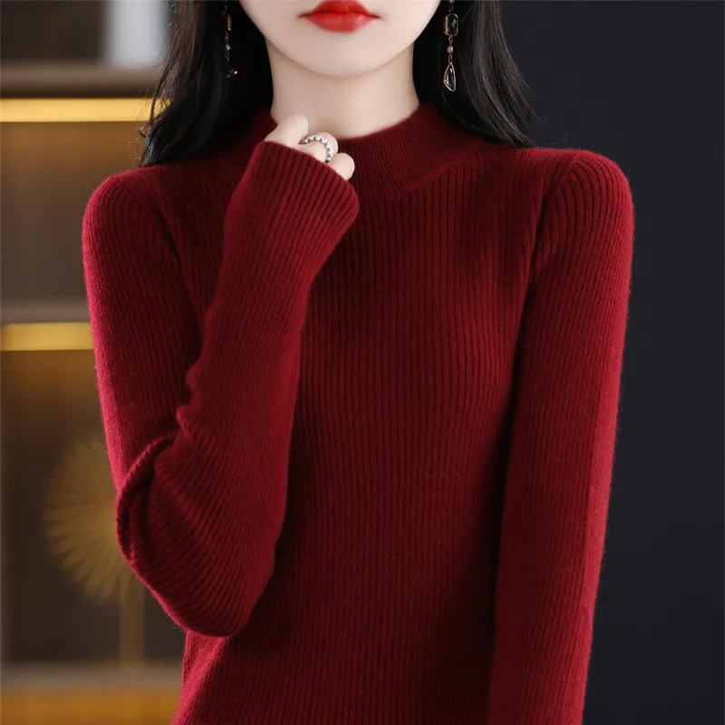 

Korean Style Sweater Women Autumn Winter Black White Pullover Women Mock Neck Cashmere Knit Sweaters Solid Autumn Clothes Women