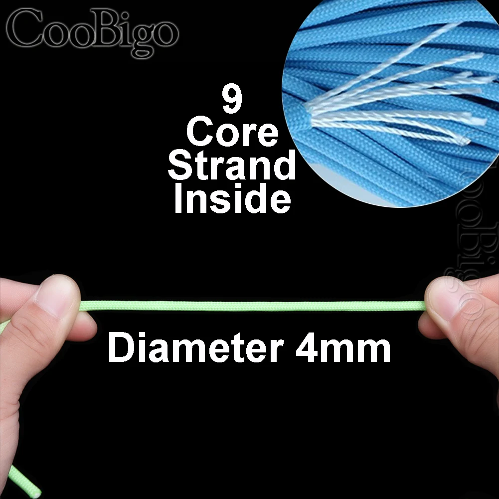 3/100m 4mm Luminous Parachute Cord Lanyard Rope 7 Strand Shoelaces Cordon for Paracord Bracelet DIY Craft Accessory Glow in Dark