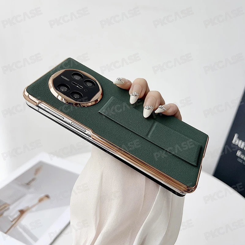 Shockproof Wristband Bracket Flip Leather Case with Smart View Window & Camera Protection