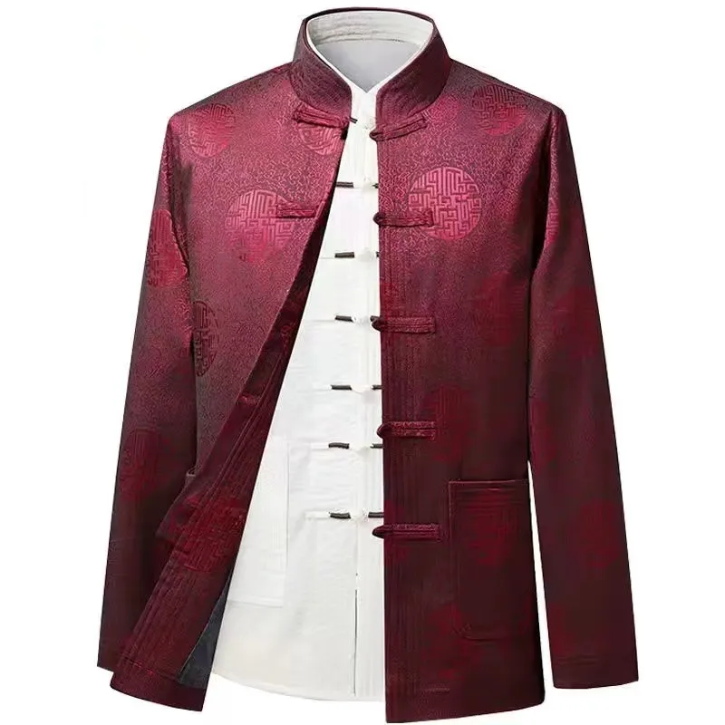 Tang Suit Men Chinese Style Shirt Chinese Traditional Clothing Men's Full-sleeved Kung Fu Clothing New Year's Retro Party Men's Jacket Coat