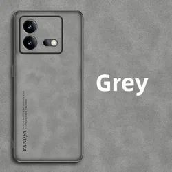 Luxurious PU Leather Matte Shockproof Back Cover - Thin Bumper  Coque for IQOO Neo 8 Pro (Grey)