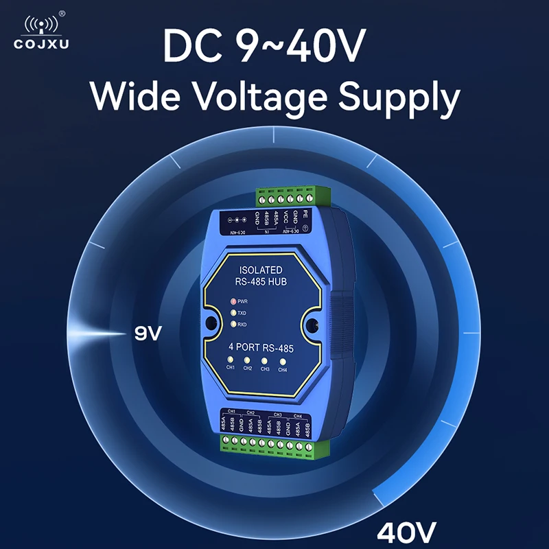 광전 절연 산업용 4 방향 캐시 RS485 허브, 전원 및 신호 절연 DC9-40V, COJXU E810-R14 ESD 보호