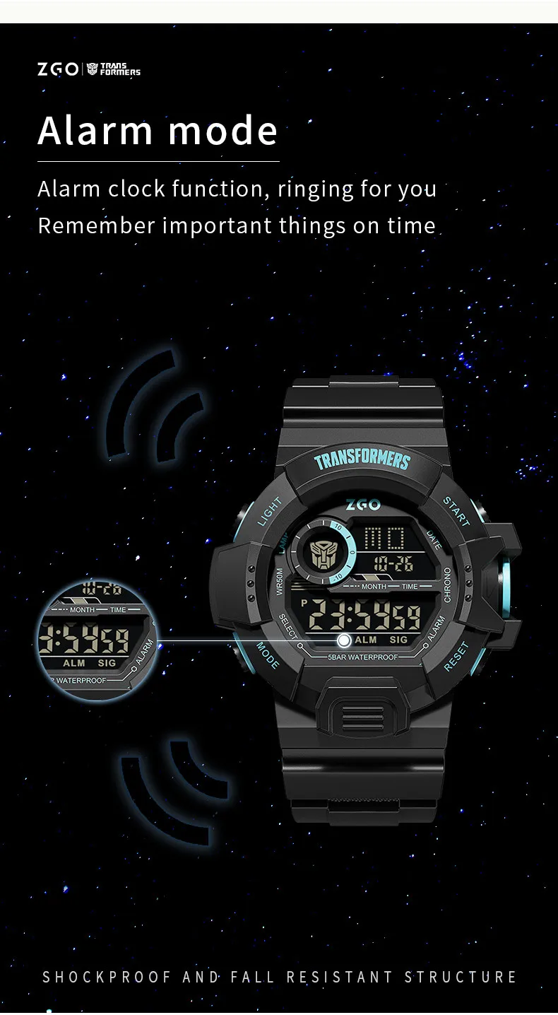 ZGO X Transformers Children's Watches Middle And Primary School Students Boys Waterproof Sports Digital Electronic Watches 7531