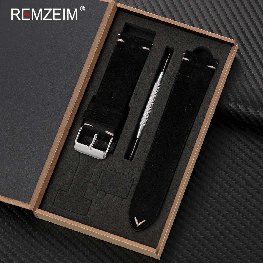 Unisex Suede Leather Watch Strap with Quick Release and Gift Box – Elegant Wristband Accessory