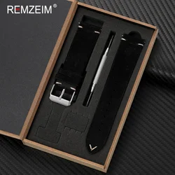 Unisex Suede Leather Watch Strap with Quick Release and Gift Box - Elegant Wristband Accessory - 22mm (Black)