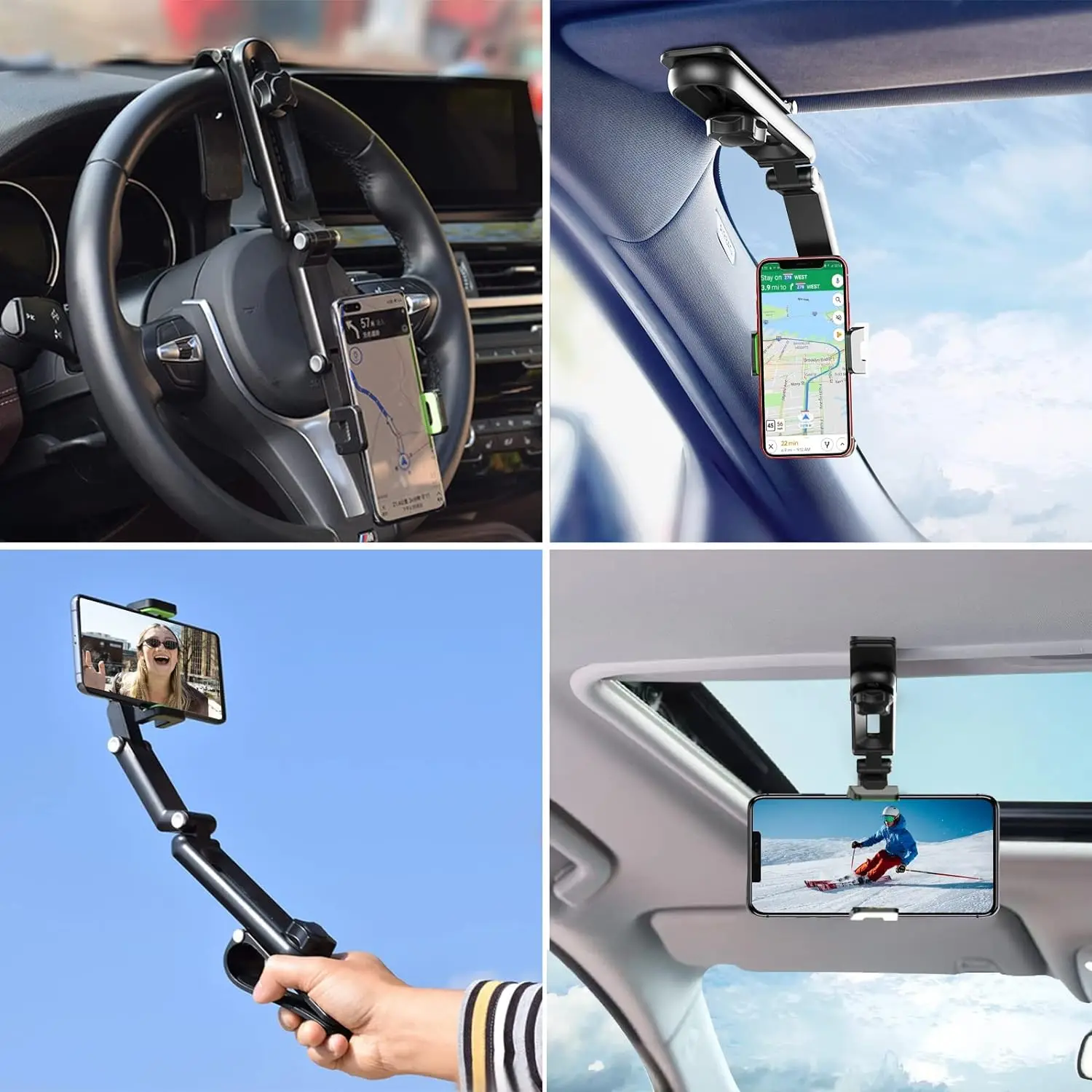 Universal 360° Rotating Car Phone Mount with Sun Visor Attachment