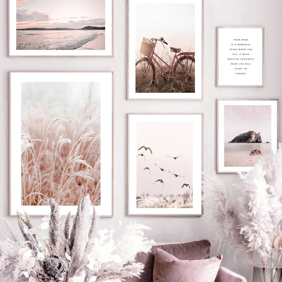 

Pastel Color Beach Reed Bicycle Island Wall Art Canvas Painting Nordic Posters And Prints Wall Pictures For Living Room Decor