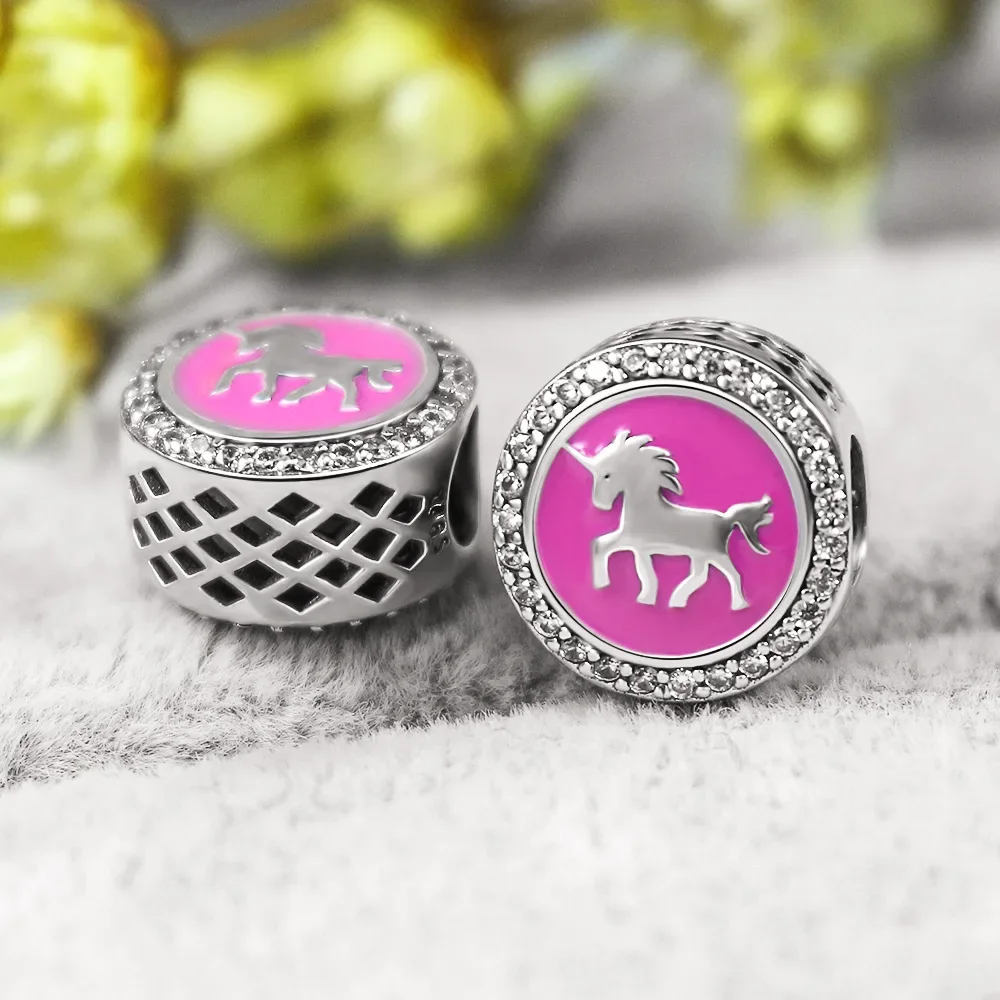 

Браслет ручной работы из серебра 100% пробы, аксессуары, бусины с рисунком единорога, резные с полым ромбовидным сбоку