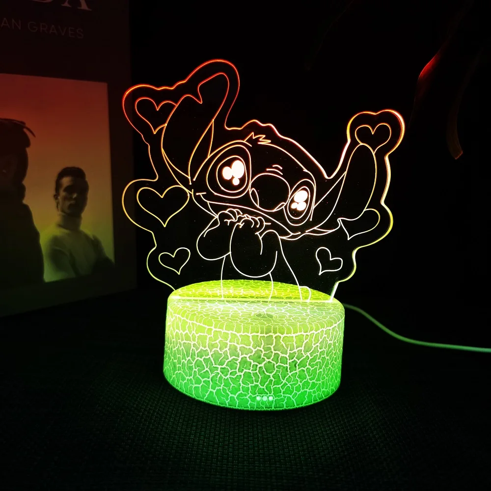 Ange & Stitch-Veilleuse 3D en acrylique avec couleur changeante, gadget LED RVB pour décoration de chambre d'enfant, cadeau pour garçons et filles