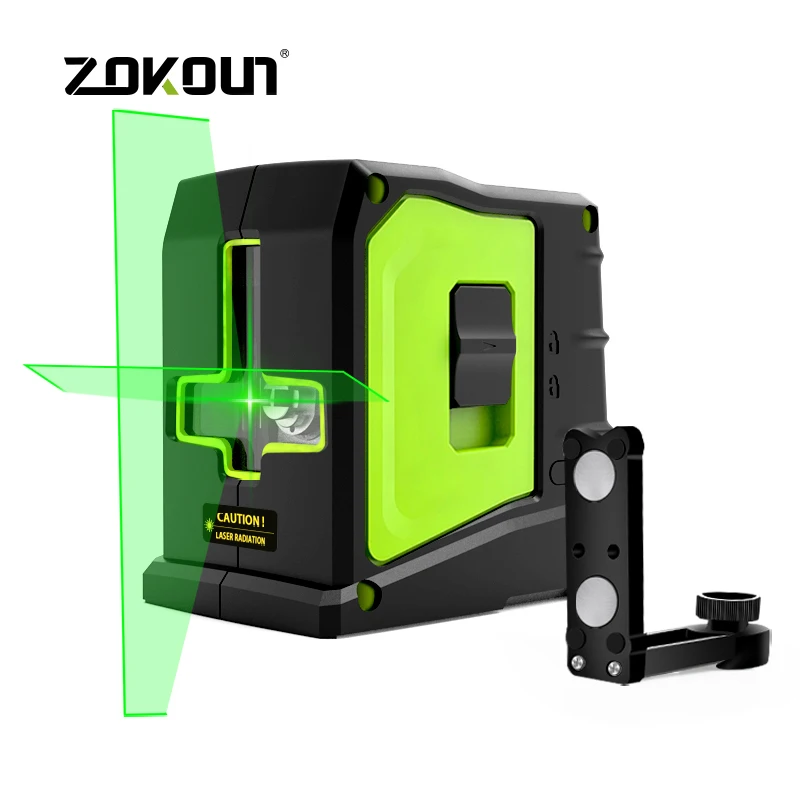ZOKOUN-Niveau laser à faisceau vert à deux lignes, lignes transversales horizontales et verticales, auto-décrochage avec support d'invite magnétique, mode d'impulsion extérieur