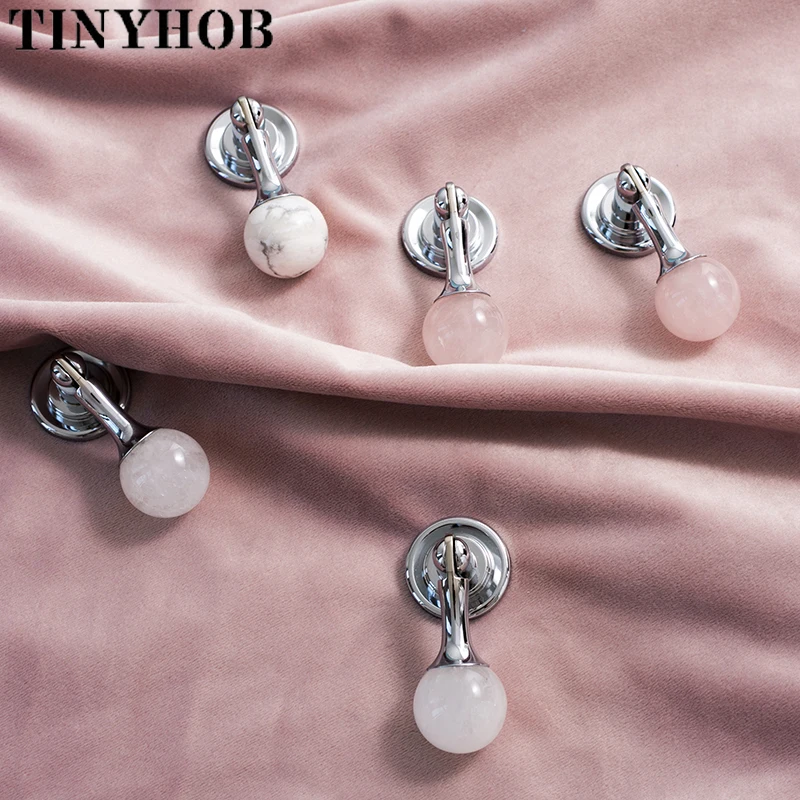 Puxadores de Pedra de Cristal Natural Bonito Rosa Branco Cômoda Armário Porta Botões e Alças Bola Pingente Gaveta Puxar Móveis Ferragens