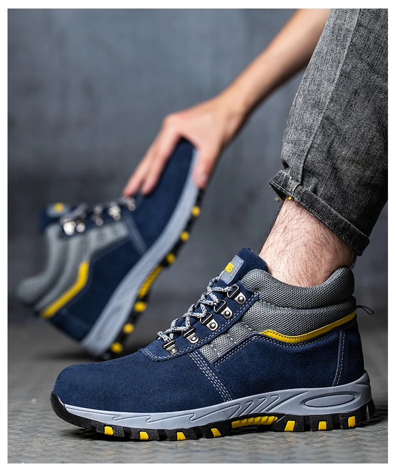 Safety shoes four seasons men work safety boots leather steel toe protection with iron high male