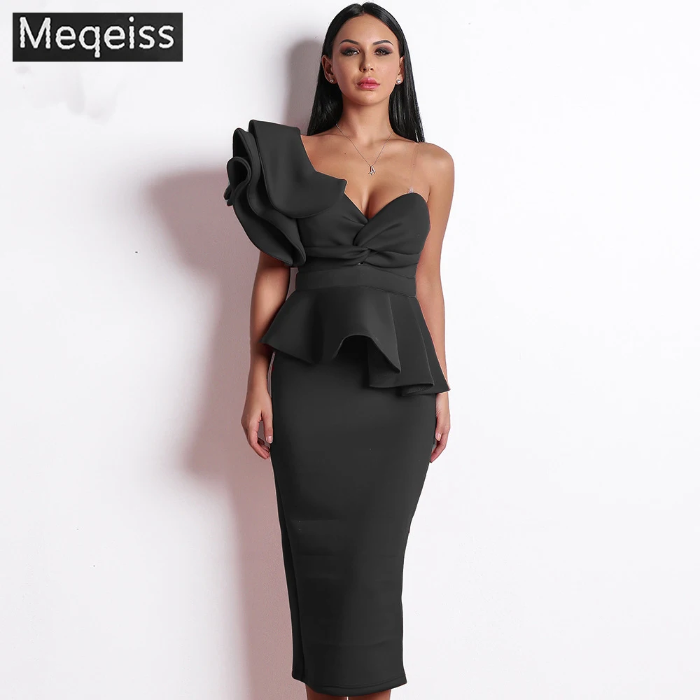 Женское облегающее платье на одно плечо с коротким рукавом | Женская одежда