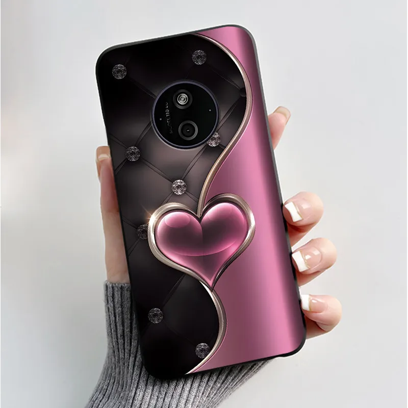 Floral Cartoon Design Soft Silicone Black Phone Case