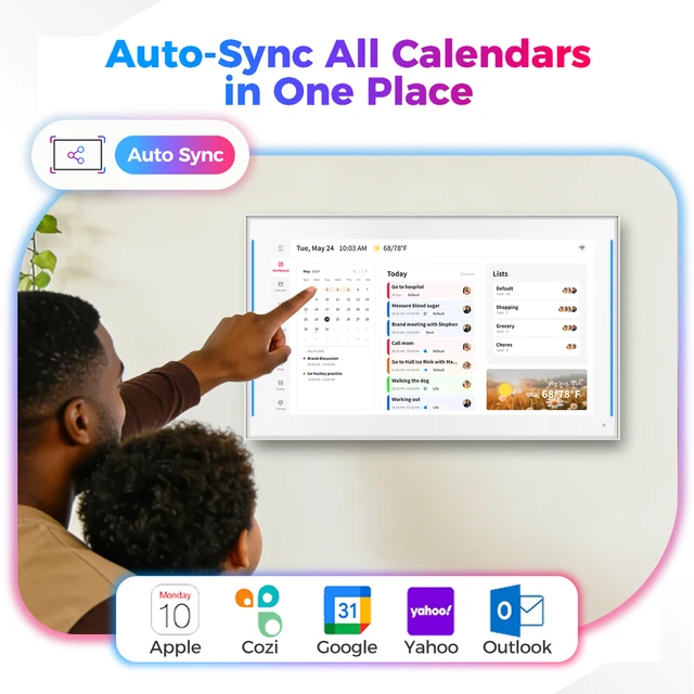 15.6 Inch LED Light Reminder Smart Digital Calendar Planner & Chore Chart, IPS HD Touch Screen Display for Family Schedules