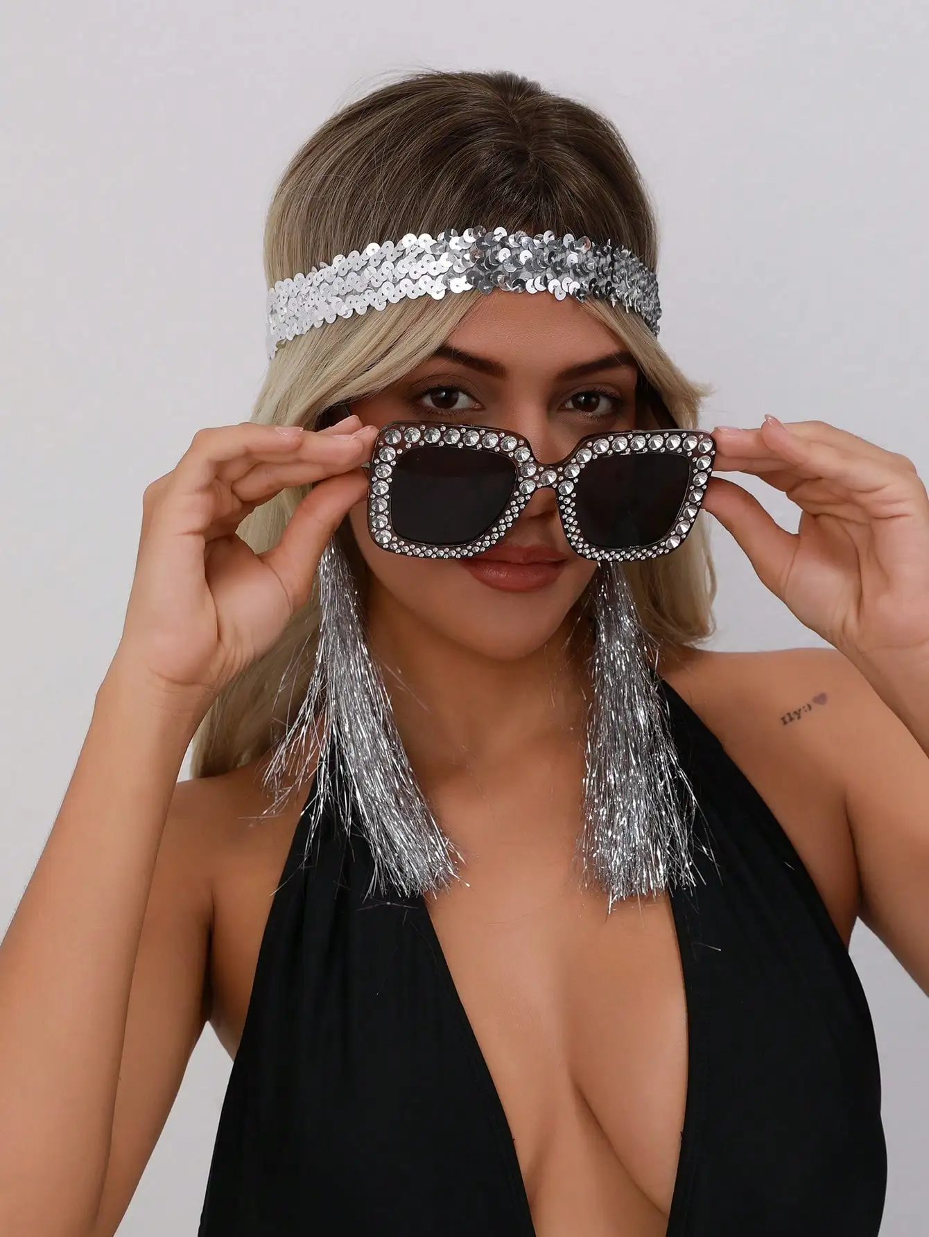 Glitter Party Accessories 3-Piece Set: Sequin Headband, Accessory Glasses, Tassel Earrings, Suitable for Summer Parties, Beach-Themed Parties, Halloween Parties, and Party Gatherings