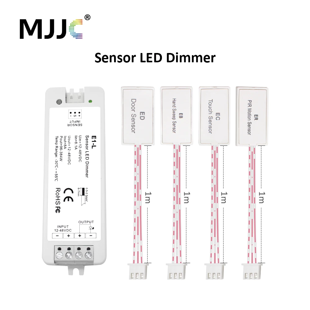 MJJC Sensor LED Dimmer 12V 24V 36V 48V DC Infrared PIR Touch Door Hand Sweep Motion Sensor Dimer Switch for LED Strip Light E1-L