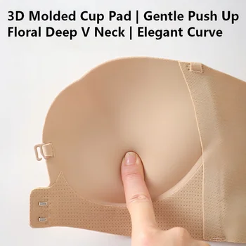 Wireless Strapless Bra Women Double Front Buckle 6Point AntiSlip 3Level 3D Molded Petal Deep V Seamless Multiway Pushup Bra 1PC 2