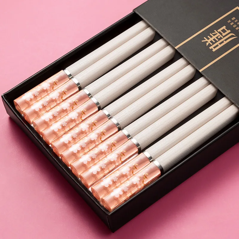 

5 Pair/set High Temperature Resistant Non-slip Japanese Sakura Chopsticks Household Reusable for Sushi Food Sticks Tableware