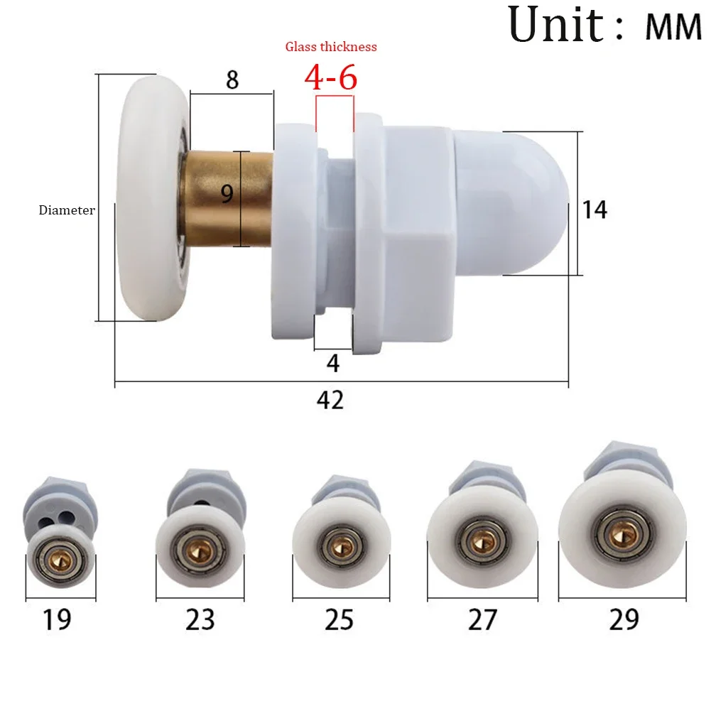Shower Door Rollers 19/23/25/27/29mm Durable Rooms Cabins Pulley Shower Room Roller /Runners/Wheels For 4-8mm Glass Doors 4pcs