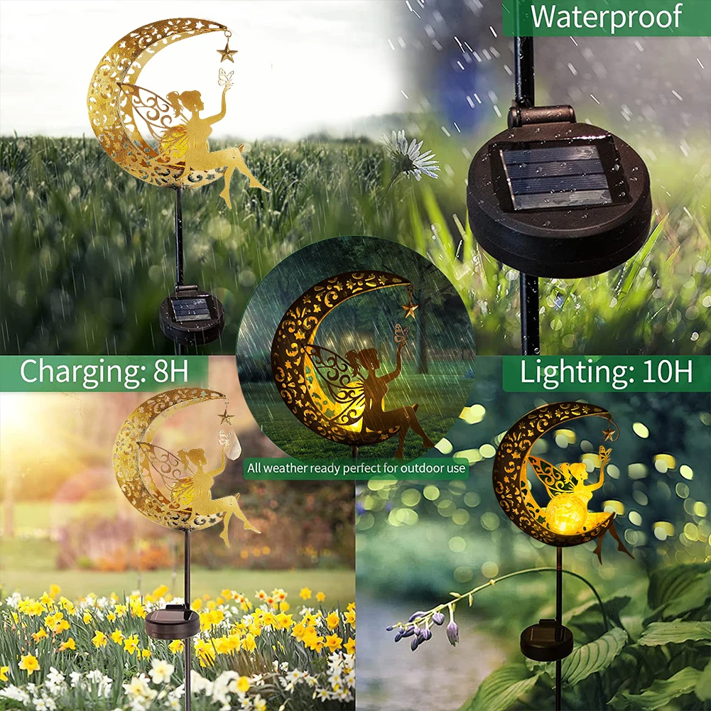 Waterproof Iron Pathway Stake Light with Crackle Glass Globe