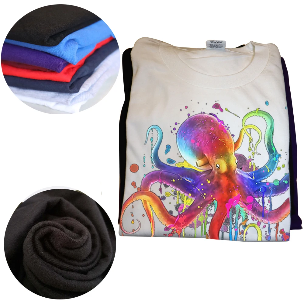 Drôle arc-en-ciel psychédélique coloré poulpe T-shirts hauts col rond mode t-shirt vêtements décontracté basique T-shirts_voghion.com