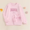 Citgeett Autumn Family Matching Kids Girls Sweatshirt Long Sleeve Letter Bow Print Pullover Mom Pink Fall Clothes 1