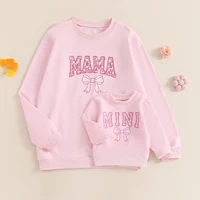 Citgeett Autumn Family Matching Kids Girls Sweatshirt Long Sleeve Letter Bow Print Pullover Mom Pink Fall Clothes 1