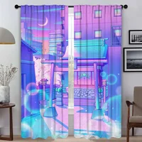 City Pop Curtains for Bedroom Halloween Decoration Kitchen Curtains 2 Pieces Window Curtain Partition Living Room Curtain Shades 1