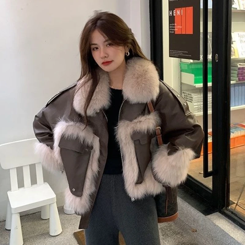 Пальто из искусственного лисьего меха для женщин, свободный рукав летучая мышь, короткая куртка, дизайн, повседневная верхняя одежда, осенне-зимняя мода, новинка