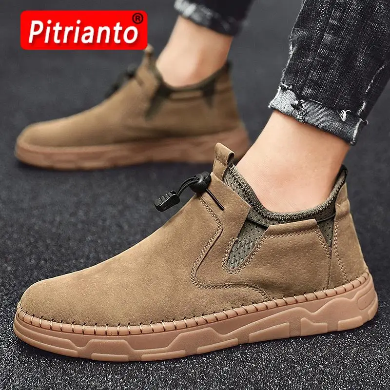 

New Men Leather Casual Shoes Outdoor Comfortable High Quality Fashion Soft Homme Classic Ankle Non-slip Flats Moccasin Trend